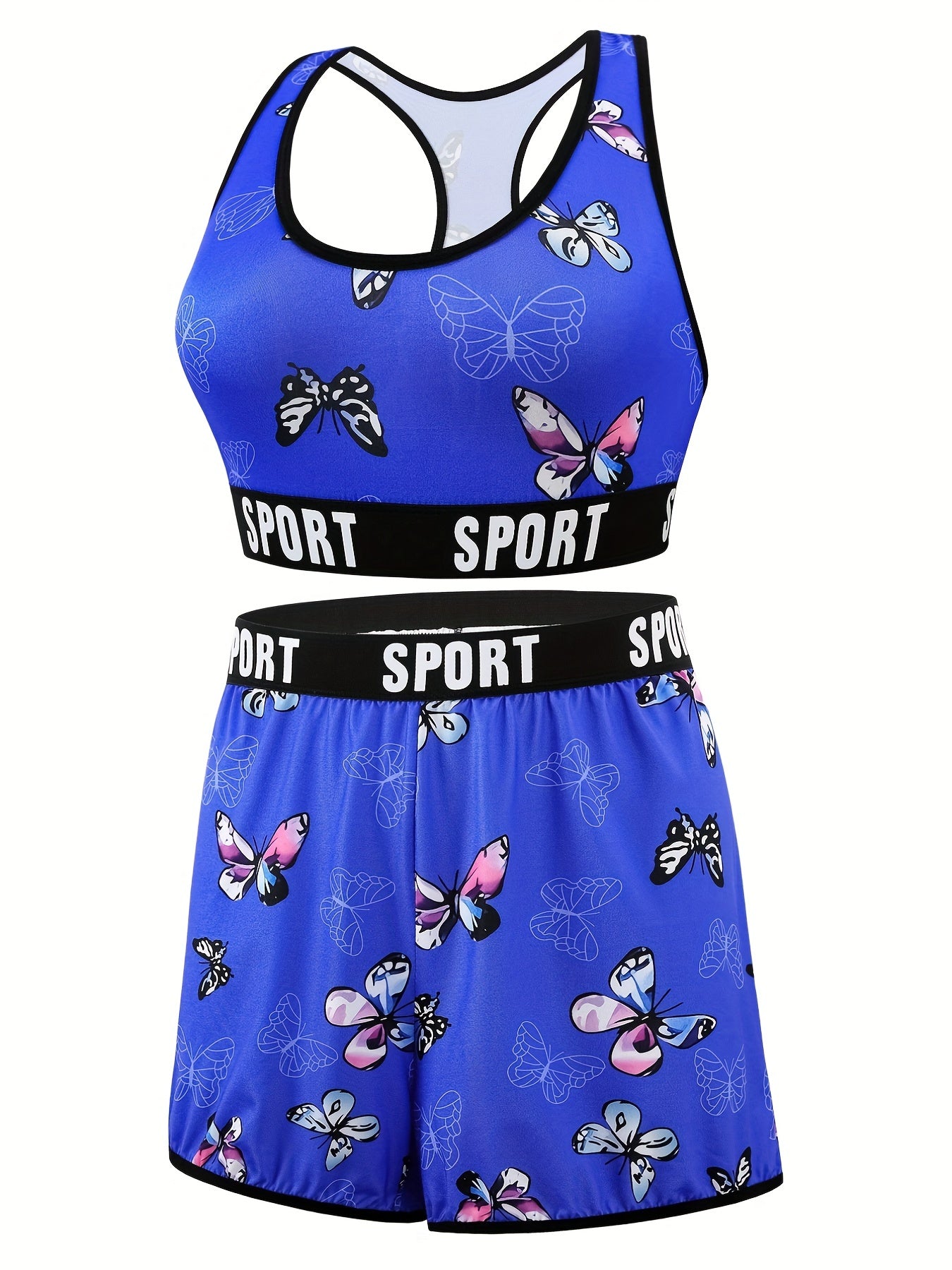 Butterfly Print Sports Bra & Boy Shorts Set