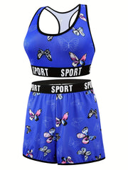 Butterfly Print Sports Bra & Boy Shorts Set