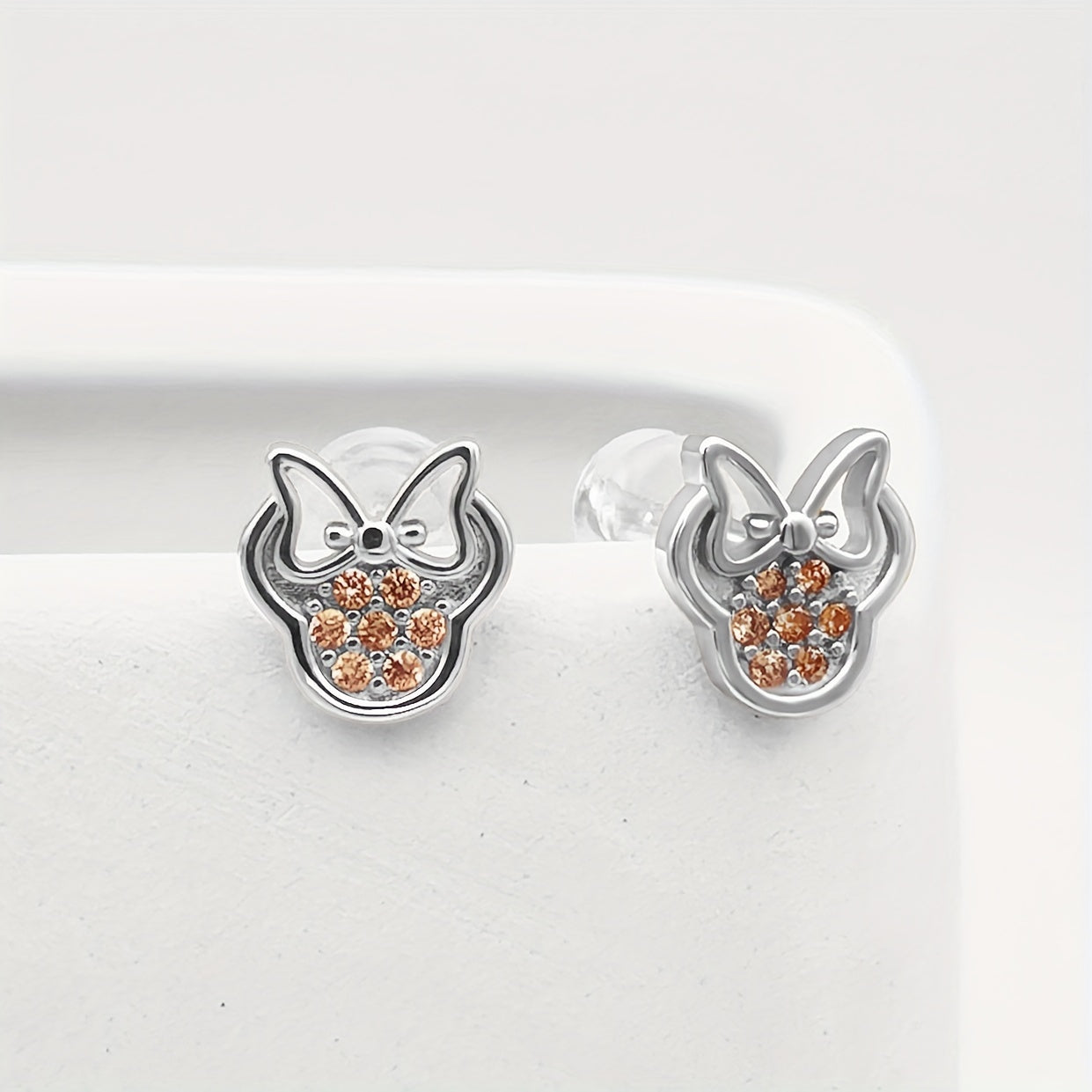 Silvery Plated Bow Round Earrings Silvery Needle Anti Allergic Women's Jewelry