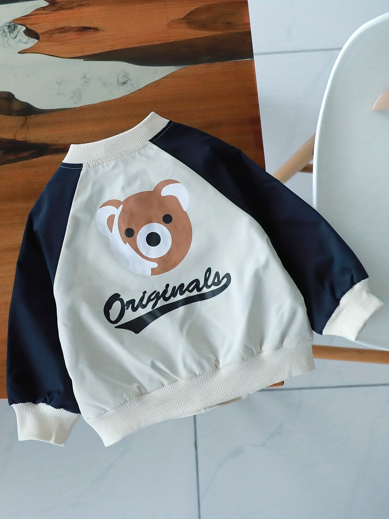 Boys Letter Print Button Down Baseball Jacket