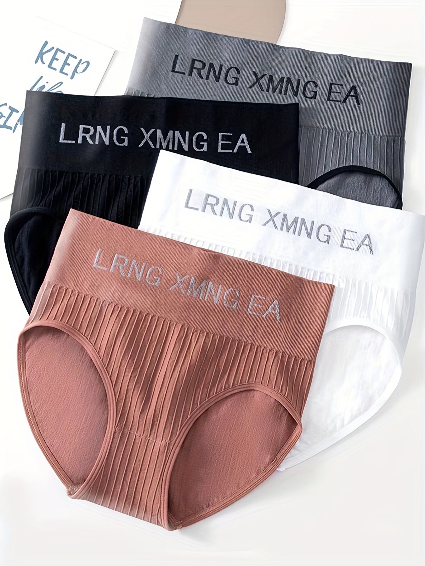 4pcs Letter Print Briefs High Waist Stretchy Intimates Panties