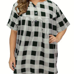 Gingham Print Short Sleeve Blouse