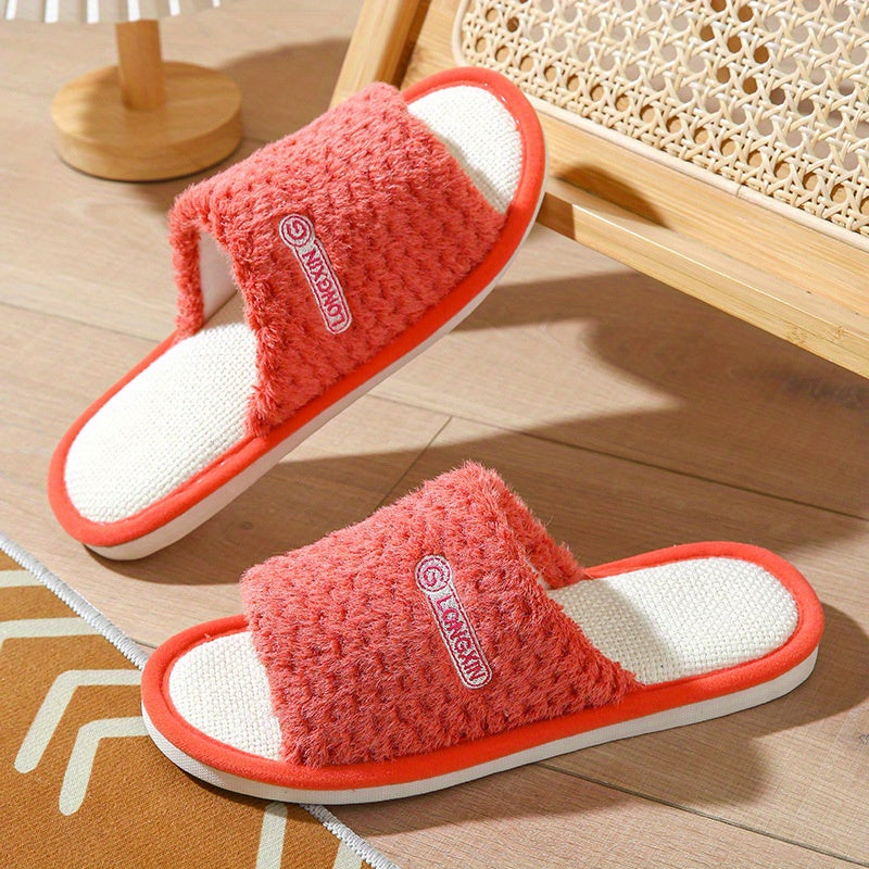 Women's Faux Fur Slippers with Linen Sole