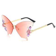 Rhinestone Rimless Butterfly Sunglasses UV Blocking