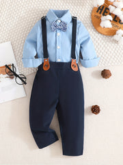 2pcs Baby Boys Gentleman Suit Plaid Overall Party Outfits