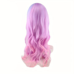 Pink Gradient Curved Wavy Long Wig with Unicorn Hair Band