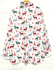 Plus Size Christmas Elk & Tree Print Long Sleeve Blouse