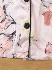 Kids Flower Pattern Satin Lounge Wear Top & Pants Set