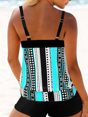 Modest Tankini Set Women's Chain & Striped Print Cami Top & Short