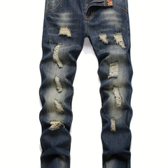 Men's Ripped Jeans Retro Style Distressed Denim