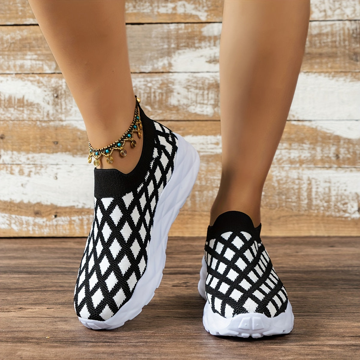 Plaid Pattern Bottom Sneakers Lightweight Breathable Sport Shoes