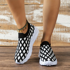 Plaid Pattern Bottom Sneakers Lightweight Breathable Sport Shoes