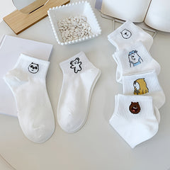 6 Pairs Cartoon Bear Print & Comfy Crew Short Socks Women's Stockings
