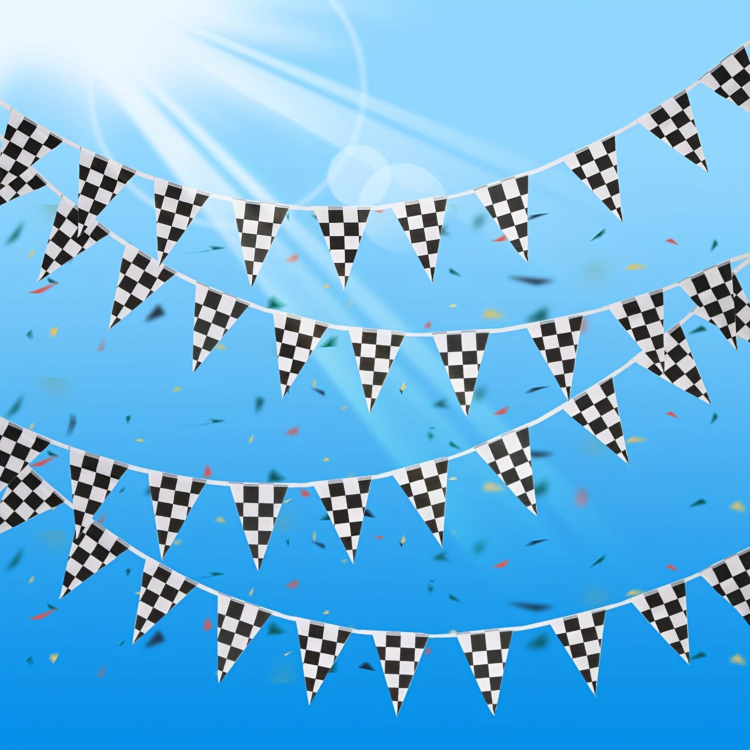 48pcs Checkered Flags & 100FT Pennant Racing Banner Set - Racing Birthday Decor