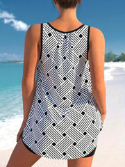 Vacay Tankini Set Women's Plus Geo Print Tank Top & Shorts Swimsuit