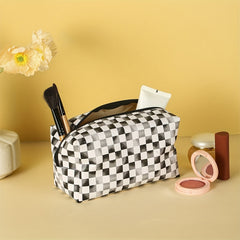 Plaid Pattern Makeup Bag Toiletries Storage Contrast Cosmetic Bag