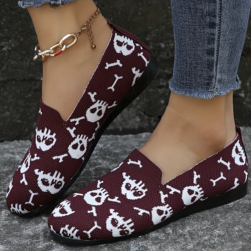 Women's Skull Pattern Halloween Flats Soft Sole Slip On Ballet Shoes