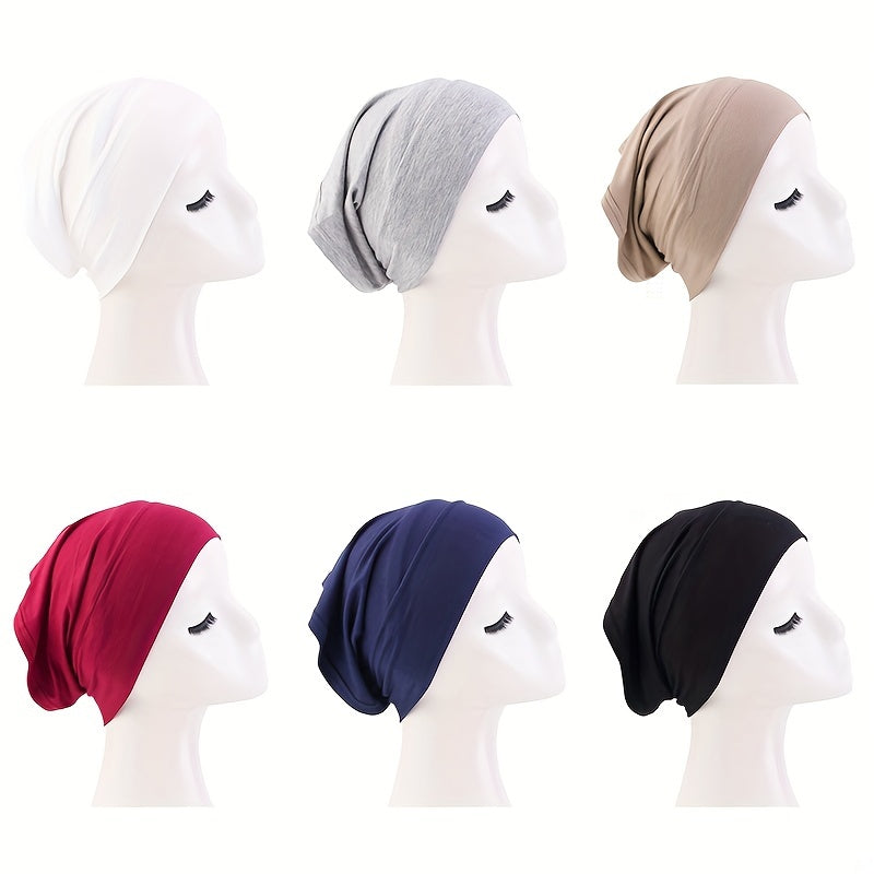 Solid Turban Cap Elastic Beanie Headband Soft Head Wrap Lightweight Head Scarf