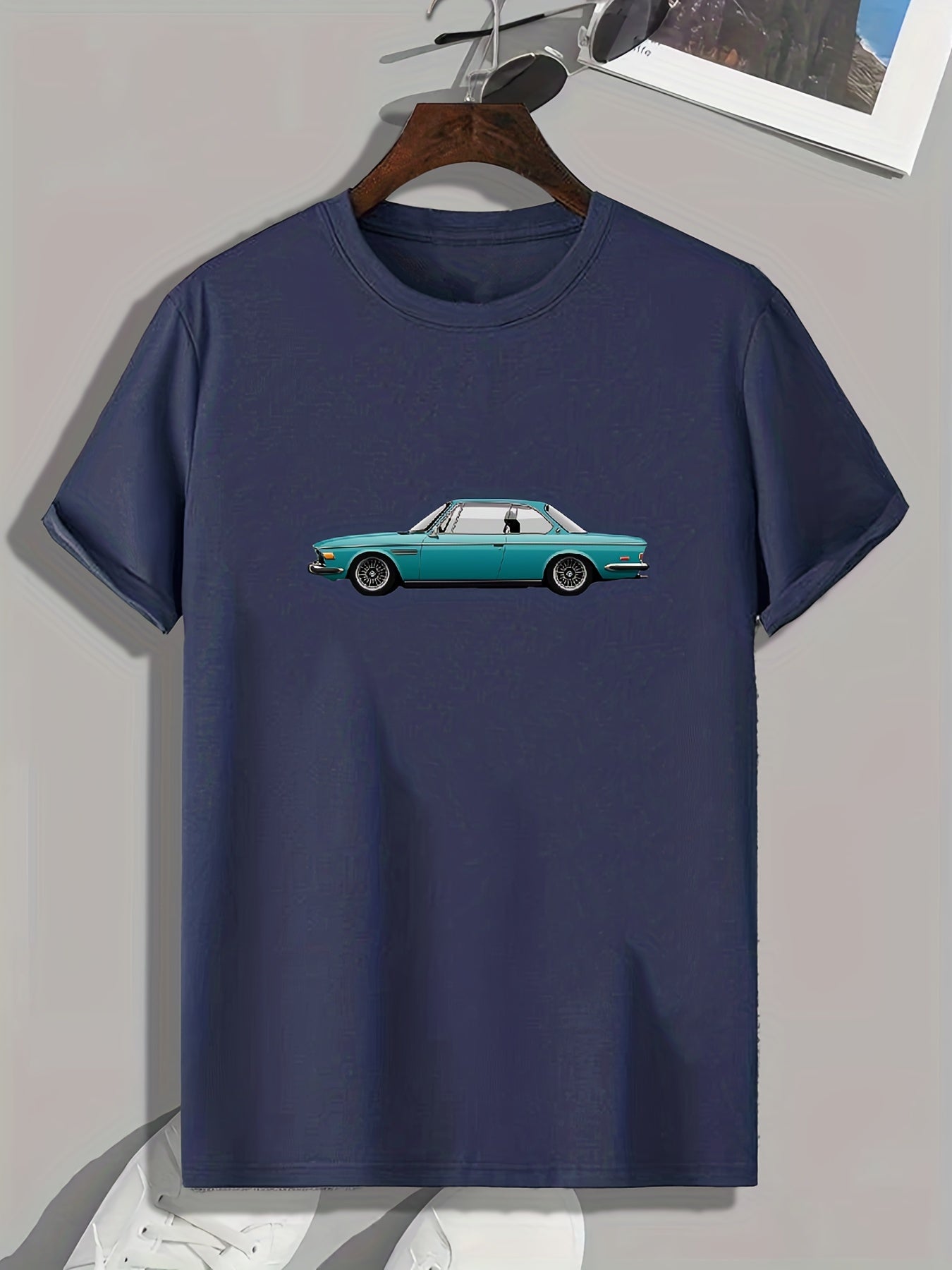 Vintage Car Pattern Print Men's Comfy Sports T shirt Graphic Tee