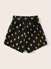 Girls Golden Polka Dots Print Bow Belted Shorts for Summer