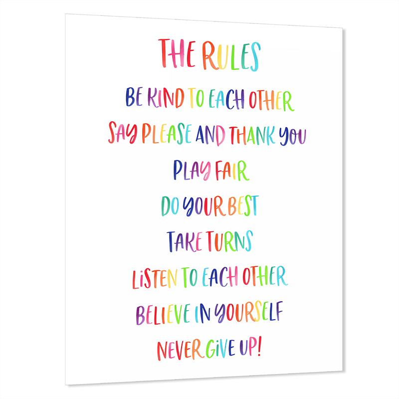 Rainbow Classroom Rules Poster - Playroom Decor