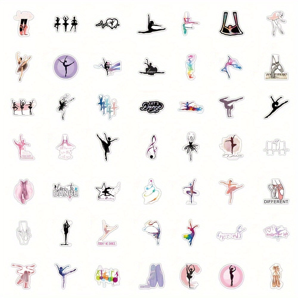 50pcs Ballet Waterproof Stickers for Water Bottle Phone Laptop