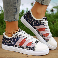 Women's Star & Striped Canvas Sneakers Low Top Flats