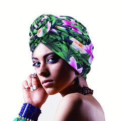 Boho Flower Leaf Print Turban Cap Head Wrap Bandana