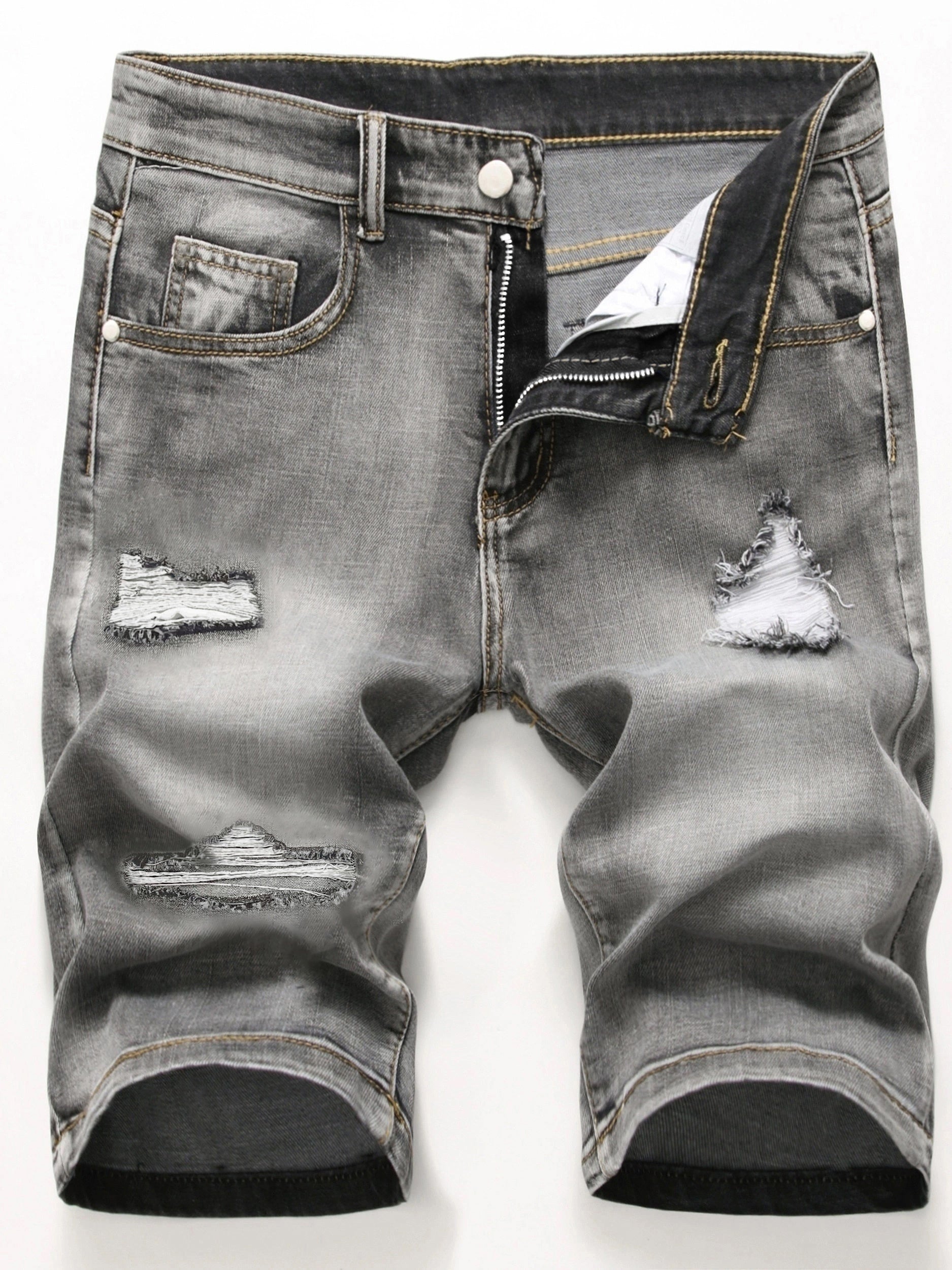 Men's Distressed Denim Shorts Slim Fit Stretch Jeans