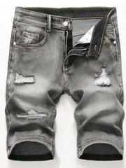 Men's Distressed Denim Shorts Slim Fit Stretch Jeans