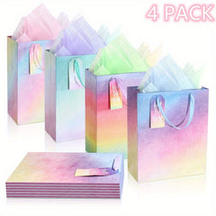 4 Pack Glitter Gift Bags with Tissue Paper for Special Occasions