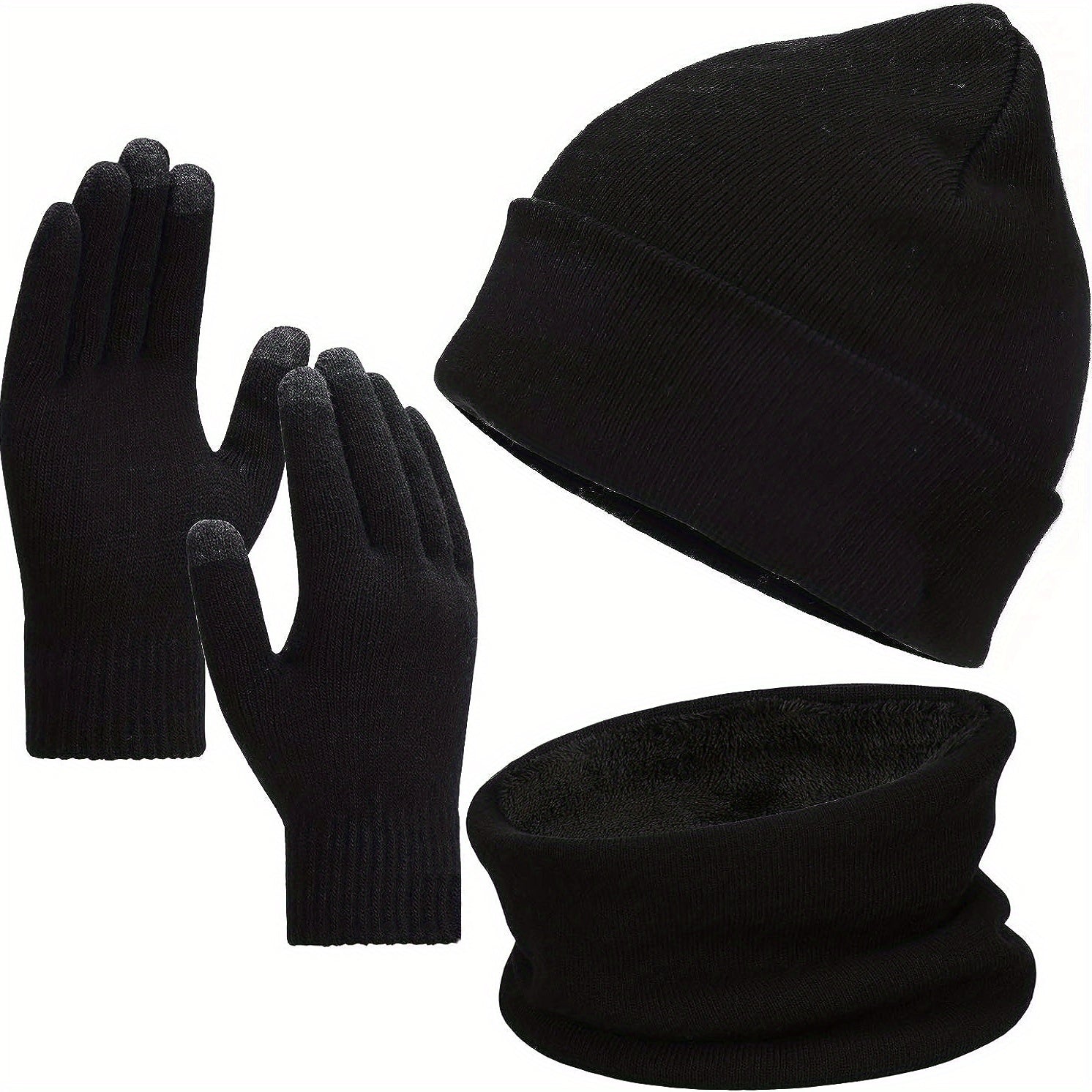 Unisex Beanie Hat Scarf Touchscreen Gloves Set