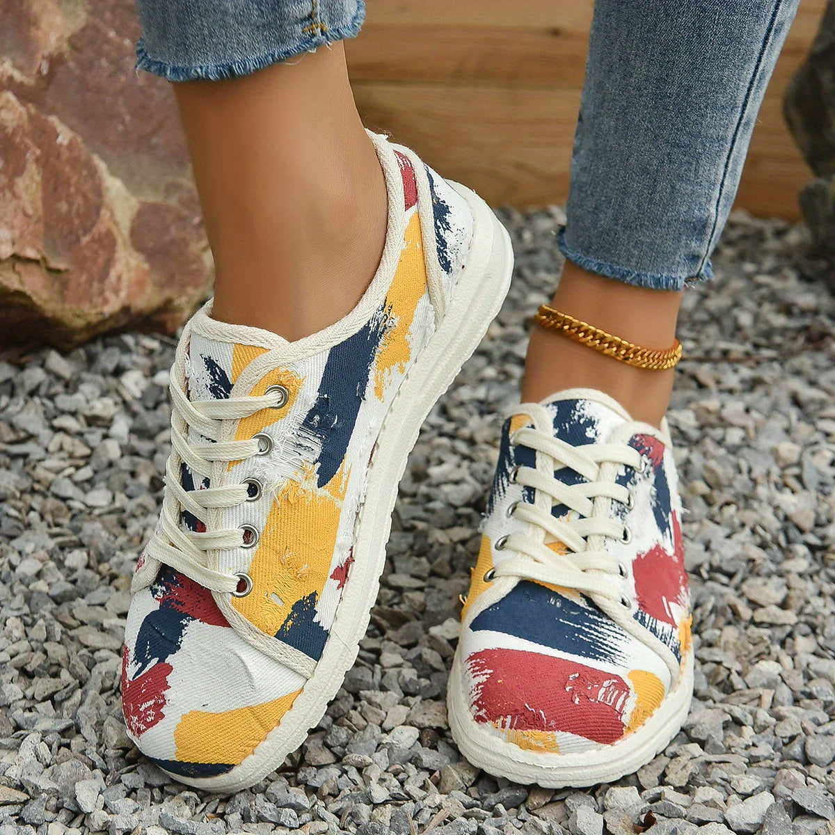 Women's Colorful Graffiti Canvas Lace Up Low Top Skate Shoes