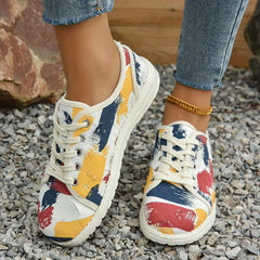 Women's Colorful Graffiti Canvas Lace Up Low Top Skate Shoes