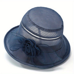 Flower Decor Breathable Bucket Hat Foldable Sunscreen Thin Basin Hat Lightweight
