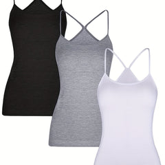 3-Pack Women's Casual Cami Tops Sleeveless Crew Neck Summer Shirts