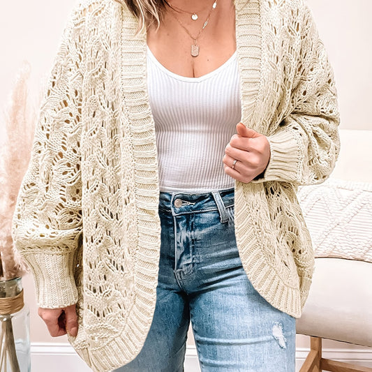 Casual Sweater Women's Plus Solid Jacquard Pointelle Long Sleeve