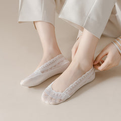 6 Pairs Lacy No Show Socks Essential Solid Boat Socks Women's Stockings