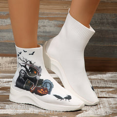 Women's Ghost & Pumpkin High Top Sock Shoes Halloween Ankle Boots
