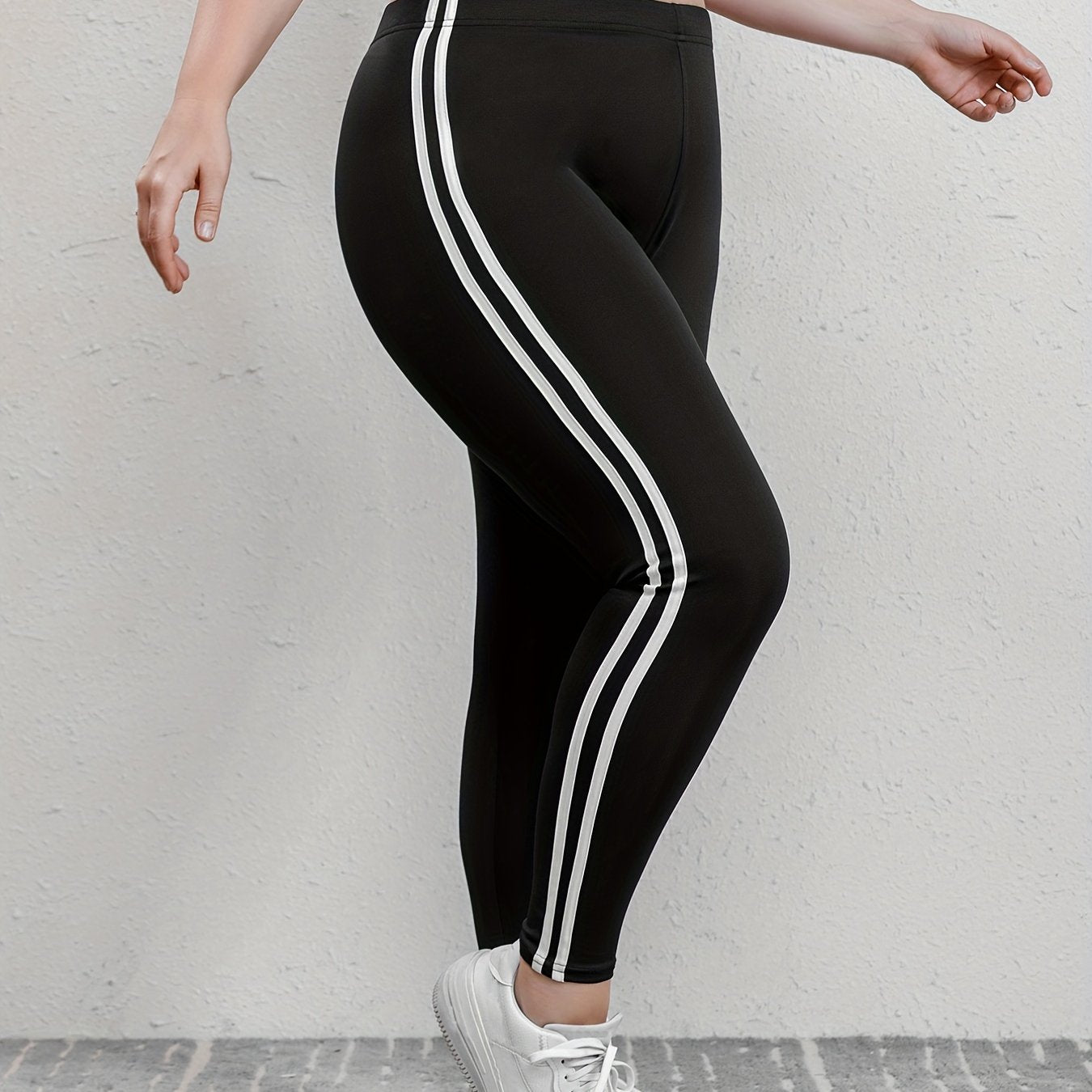 Casual Leggings 2 Strips Medium Stretch Sporty Bottoms