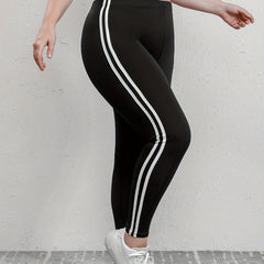 Casual Leggings 2 Strips Medium Stretch Sporty Bottoms