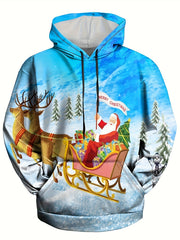 Santa Claus Print Hoodies For Men Comfy Loose Hooded Pullover