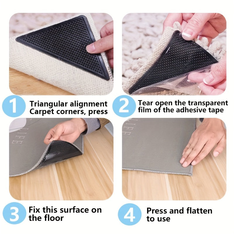 8pcs Triangular Rug Pad Grippers Non Slip Reusable Carpet Plugs