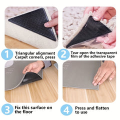 8pcs Triangular Rug Pad Grippers Non Slip Reusable Carpet Plugs