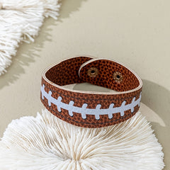Football Print Leather Bracelet Adjustable Sports Style