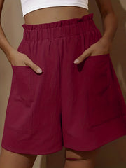 Boho Dual Pockets Wide Leg Shorts Casual Elastic Smocked Waist Shorts