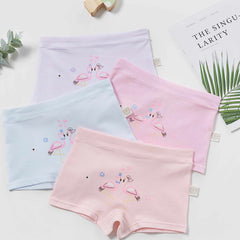 4pcs Flamingo Print Girl's Boxer Briefs Elastic Waist Shorts
