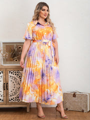 Floral Print Button Up Short Sleeve Shirt Dress With Belt