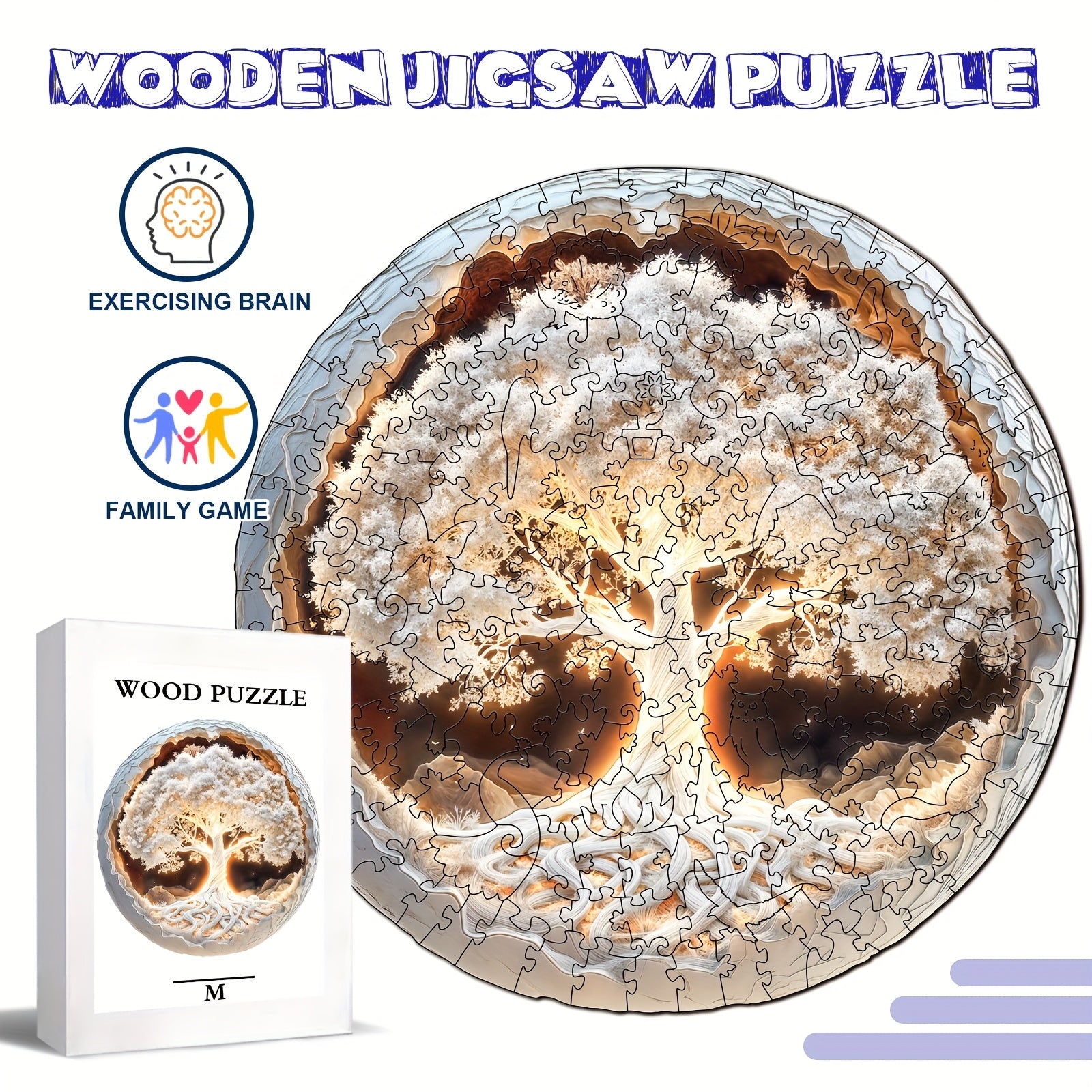 Tree of Life Wooden Puzzle 3D Visual Effect Flat Puzzle with Tree Mixed Colors