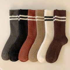 6 Pairs Striped Crew Socks Comfy & Warm All Match Women's Stockings